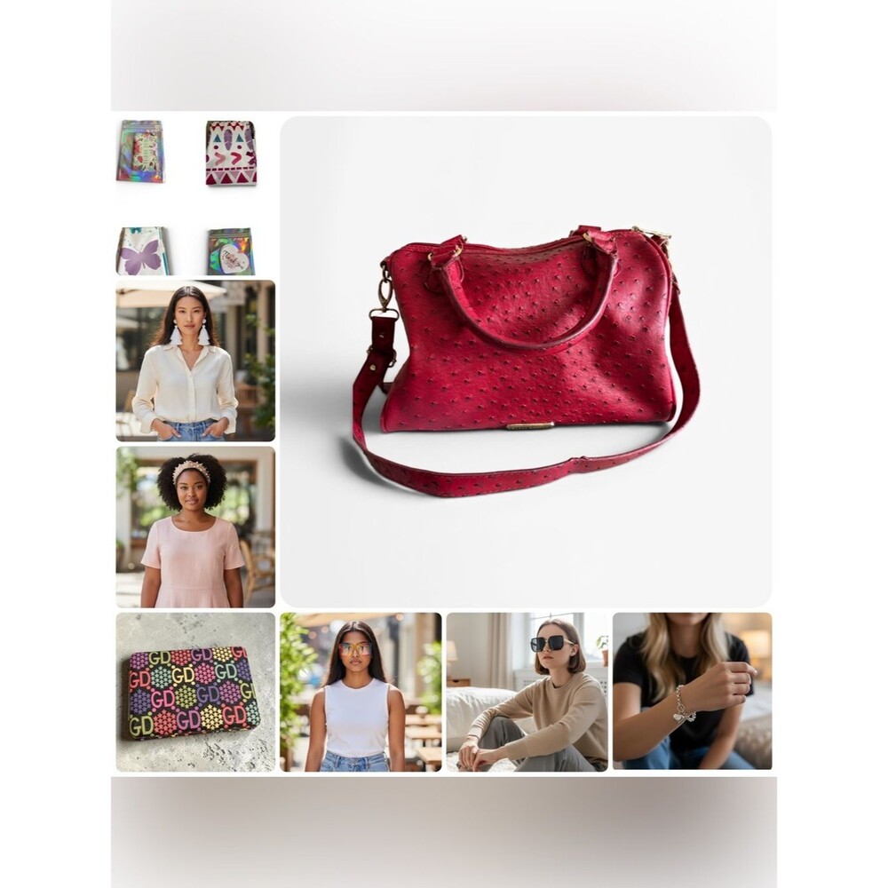 Steven Madden Red Ostrich Print Bag Bundle